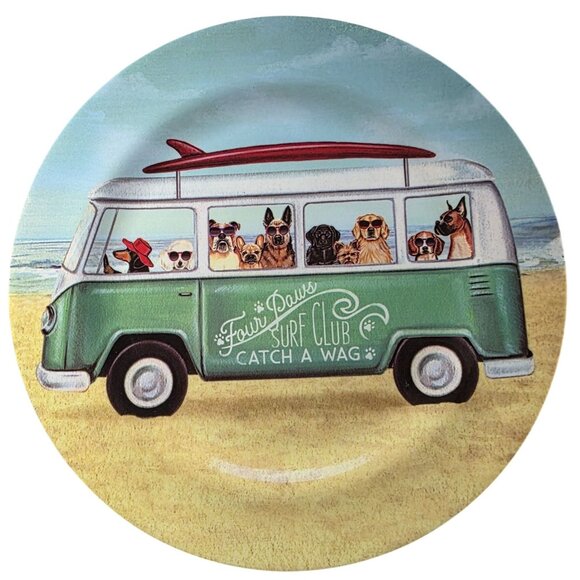 Melamine plate Beach Dogs surf beach summer Durable Lightweight anthropomorphic - Picture 1 of 5